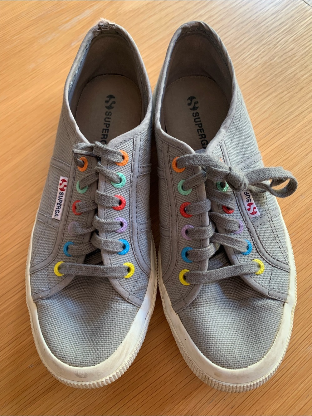Superga Grey Canvas Sneakers with Multicolor Eyelets - Size 39 (8/8.5)